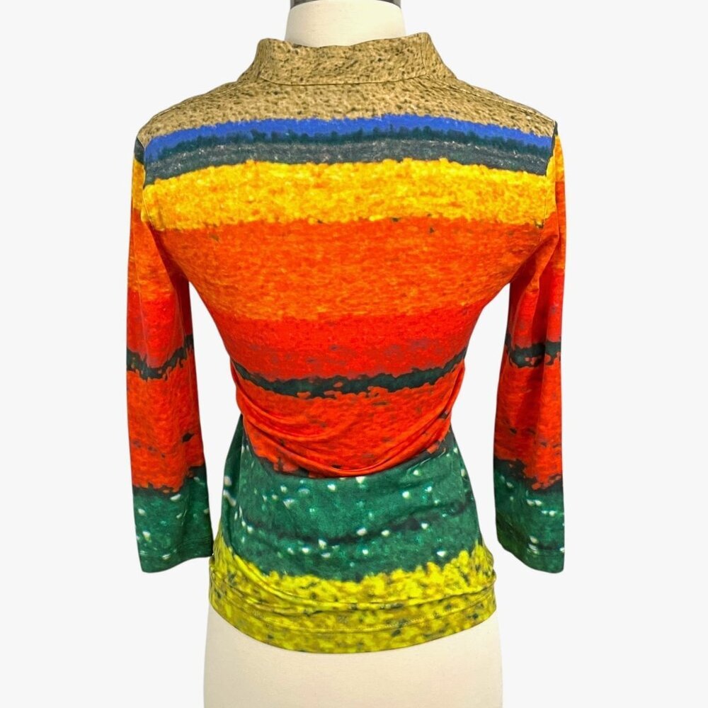 Akris Flower Field Top Multicolor V Neck 3/4 Sleeve US Size 4 XS Tulips - Picture 4 of 9